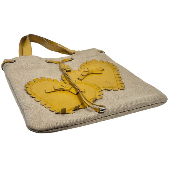 YSL / Yves Saint Laurent Yellow Heart Embellished Mini / Small Shoulder Tote Bag - Picture 8 of 12